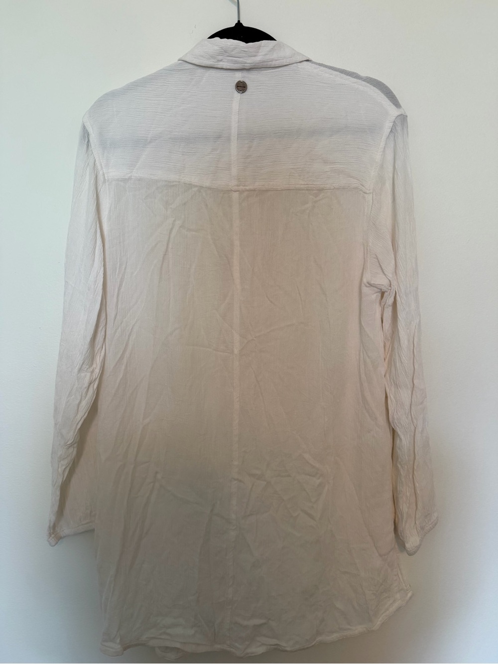 prAna Women’s M White Crinkle Button Down Tunic Shirt Longline Pockets Boho - Picture 4 of 4